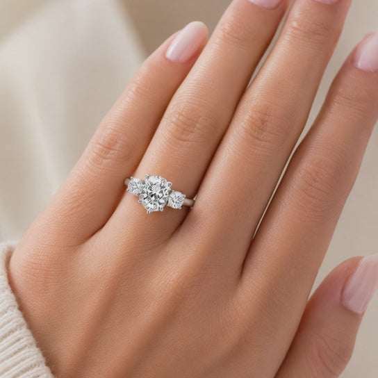 VS1 D Lab Grown Diamond Trilogy Cushion Ring