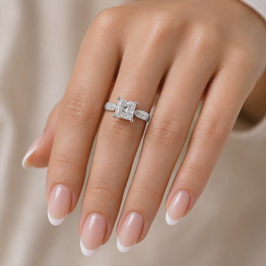 Valentina 4 Carat Princess Cut Solitaire Tapered Milgrain Engagement Ring