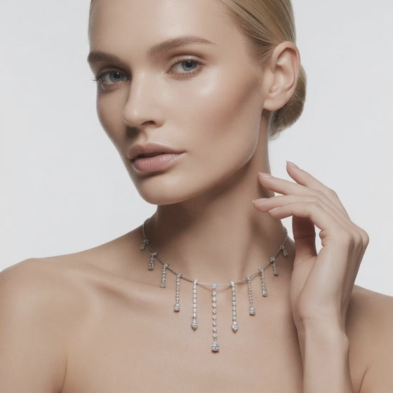 9 Ct Baguette Marquise Pear Round Emerald Cut Diamond Chain Necklace VS1 D-F White Gold 14k