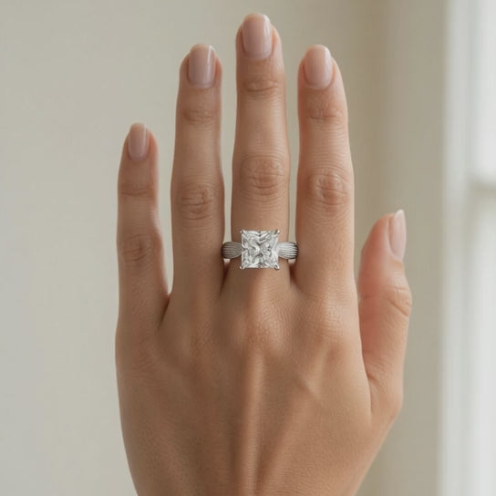 Valentina 1 Carat Princess Cut Solitaire Tapered Milgrain Engagement Ring