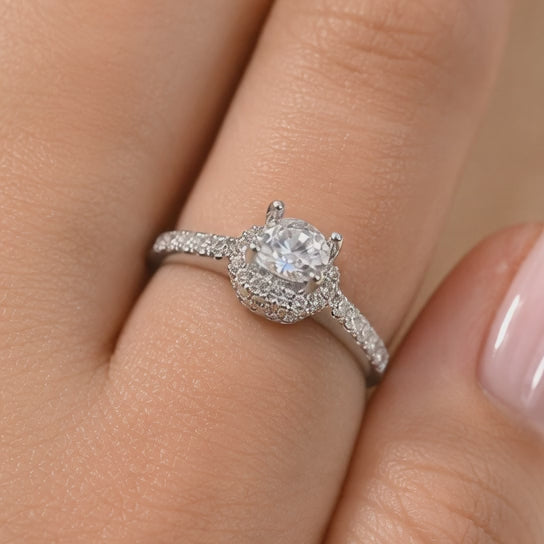 1.00 CT Round Cut Lab-Grown Diamond Double Halo Engagement Ring in 14K White Gold