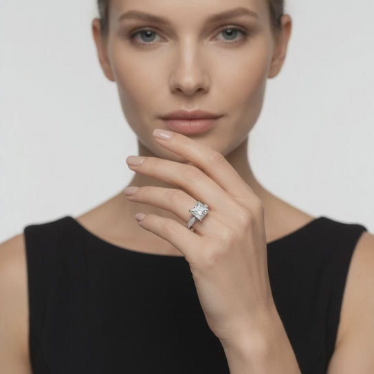 Valentina 3 Carat Princess Cut Solitaire Tapered Milgrain Engagement Ring