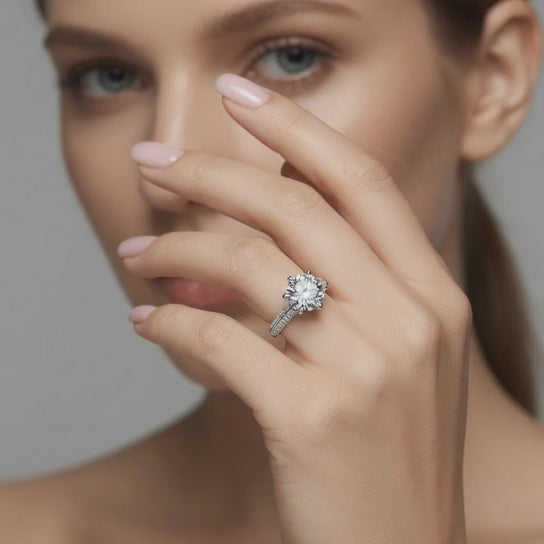 Daria 4.75 Carat Round Cut Pave 6 Prong Engagement Ring
