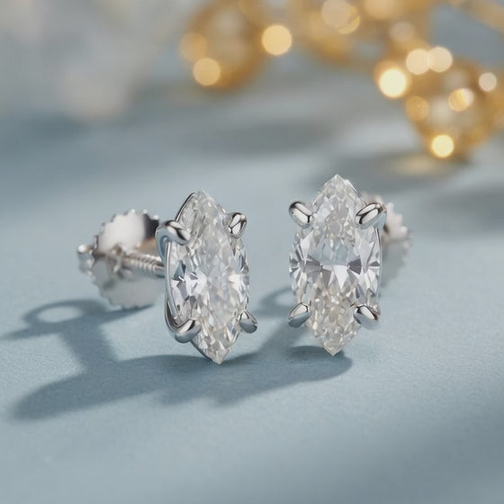 4 Ct Marquise Cut Stud Diamond Earrings VS1 D Screw Back White Gold 14k
