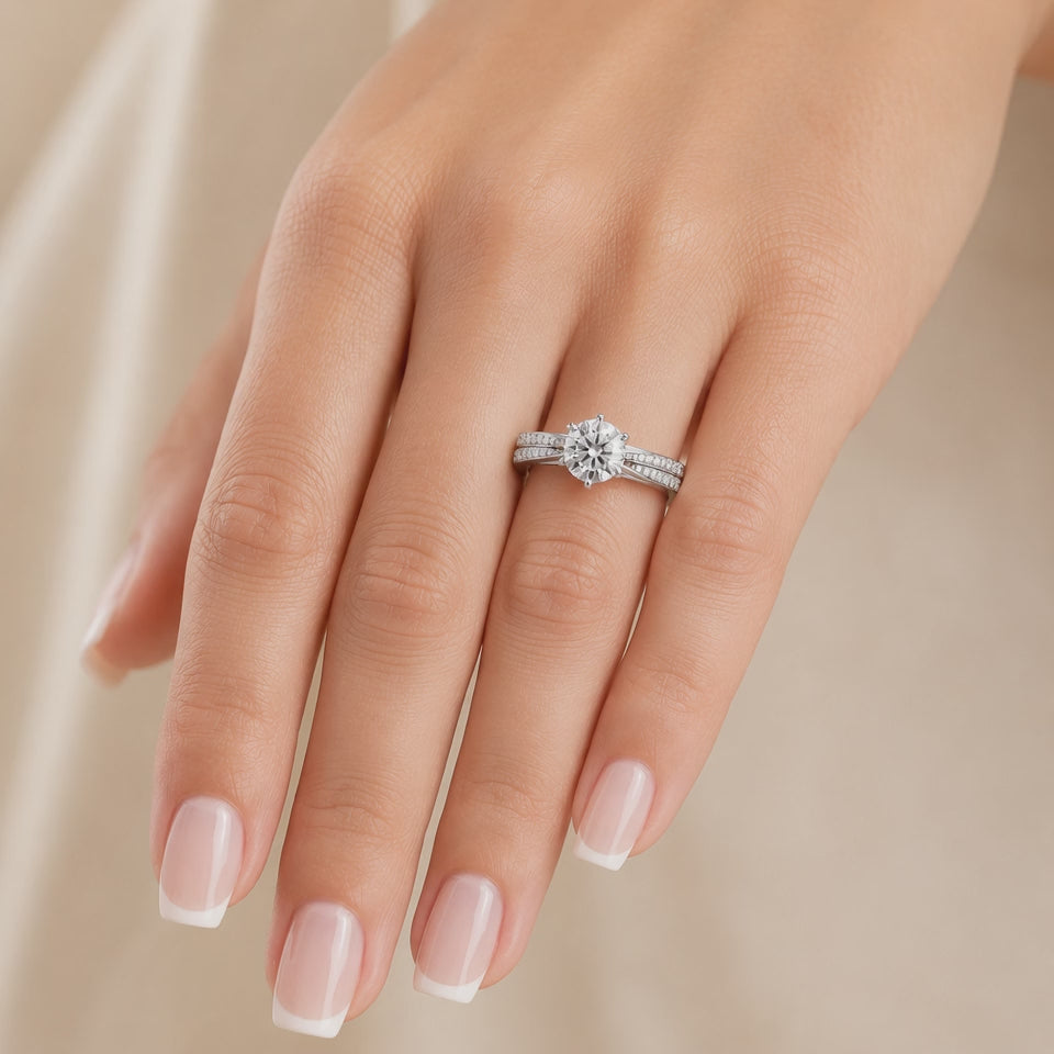 Natalia 2.92 ct Lab Grown Round Cut Double Row Pave Diamond Engagement Ring