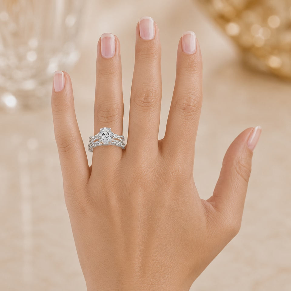 2.15 CT Entwined Celtic Love Knot Lab-Grown Diamond 2PCS Bridal Set in 14K White Gold – Everlasting Knot Wedding Ring Design