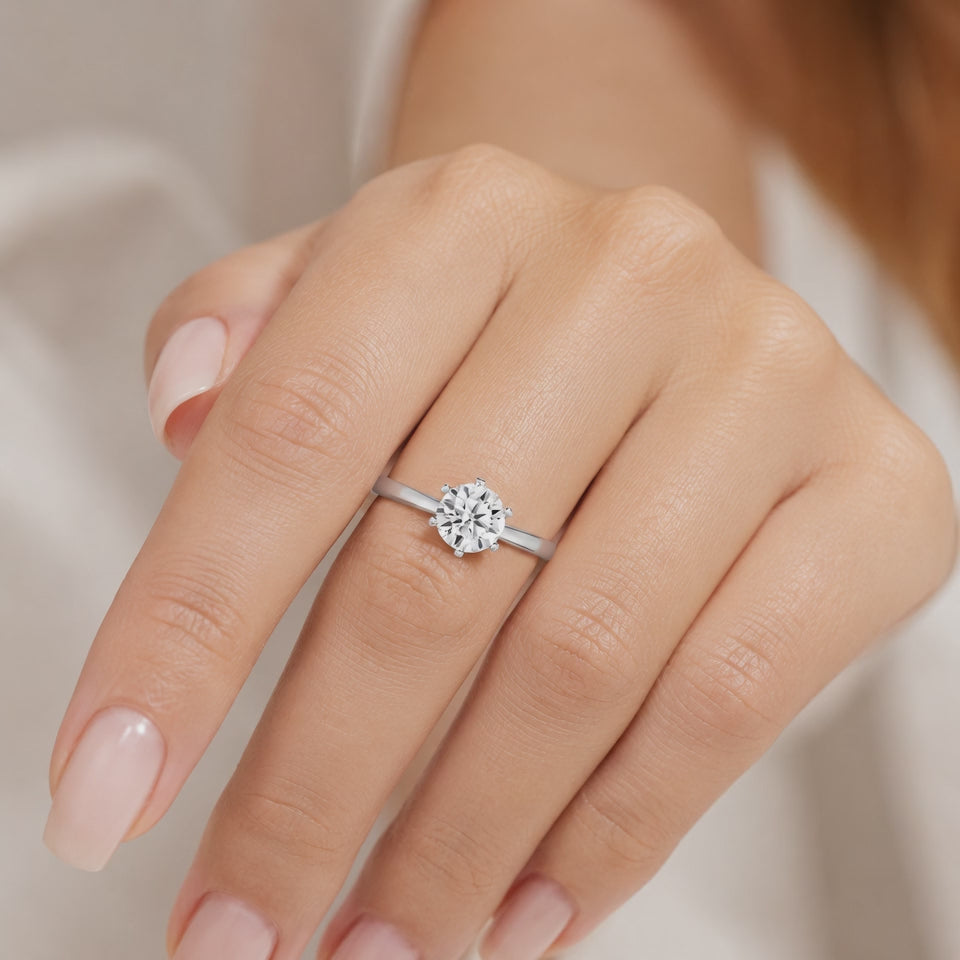 Hazel 2.5 ct Lab Grown Round Cut Classic 6 prong Diamond Engagement Ring