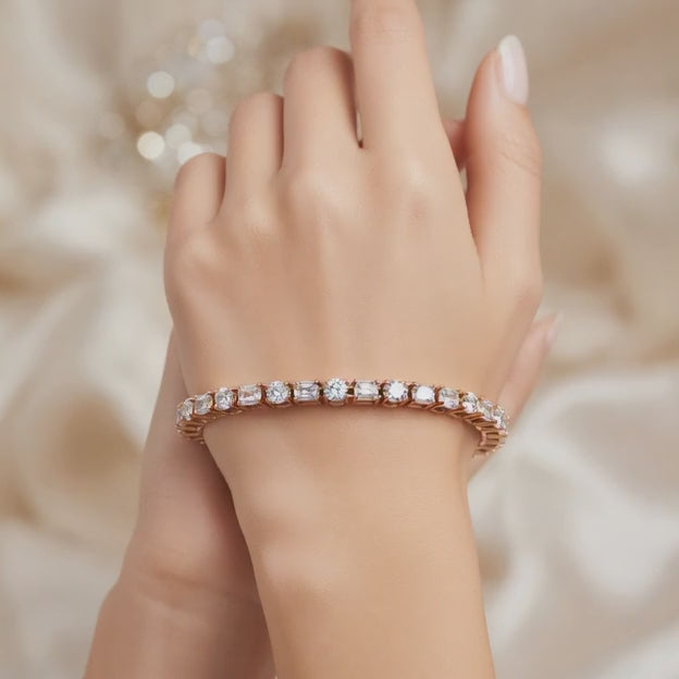 6.36 Carat Oval Emerald Cut Diamond Tennis Bracelet VS1 D F White Gold 14k