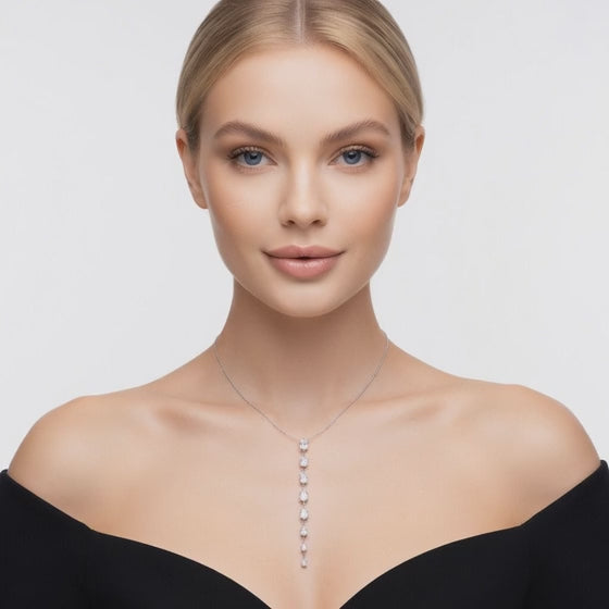 1.5 Ct Oval Cut Diamond Lariat Necklace VS1 D-F White Gold 14k