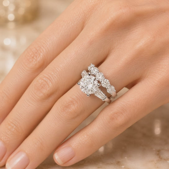 2.00 CT Round Cut Lab-Grown Diamond 3PCS Bridal Set in 14K White Gold – Brilliant Cut Trio Wedding Ring Design