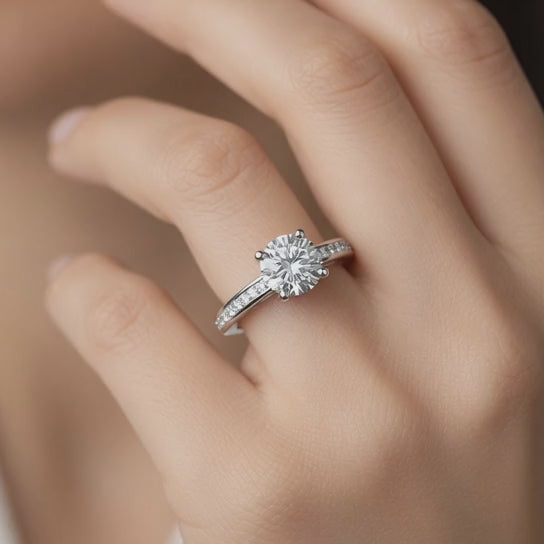 Ava 3.4 ct Lab Grown Round Cut Pave 4 Prong Diamond Engagement Ring