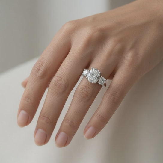 Hana 4.2 Carat Round Cut 3 Stone Engagement Ring