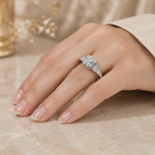 3.50 CT Asscher Cut Lab-Grown Diamond Five Stone Engagement Ring in 14K White Gold – Bezel Set Anniversary Design