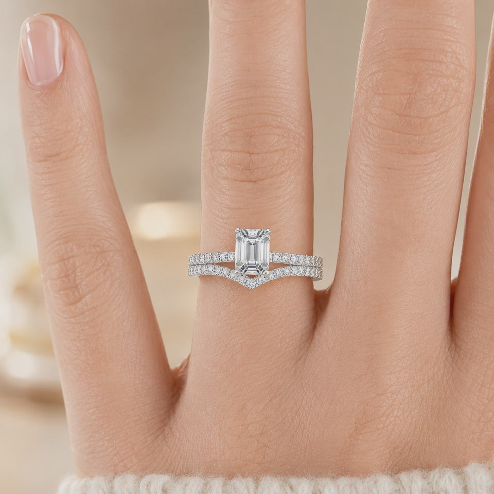 1.90 CT Ballad Lab-Grown Diamond 2PCS Bridal Set in 14K White Gold – Flair Scalloped Pavé Wedding Ring Design