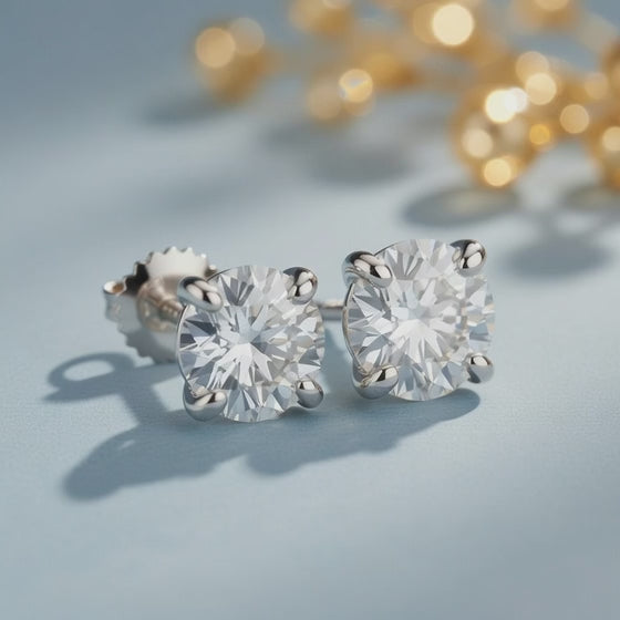 3 Ct Round Cut Stud Diamond Earrings VS1 D Screw Back White Gold 14k
