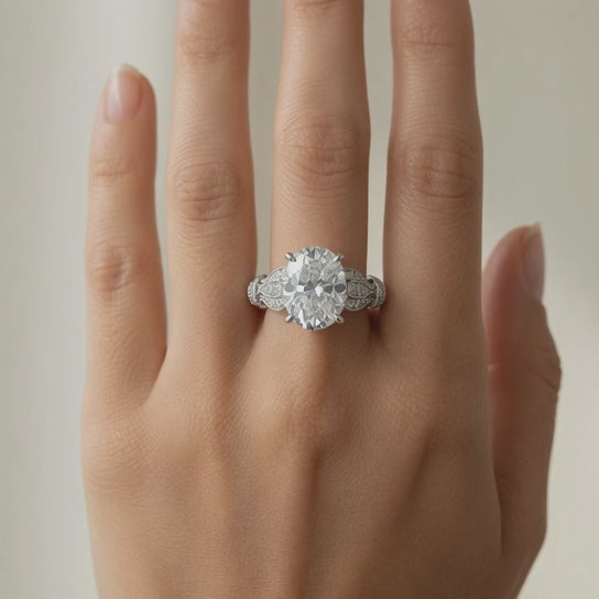 Nadia 2.15 Carat Oval Cut Pave Milgrain Engagement Ring