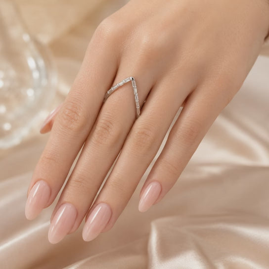 1.00 CT Lab-Grown Diamond Chevron Fashion Ring in 14K White Gold (D–F / VS1–VS2)