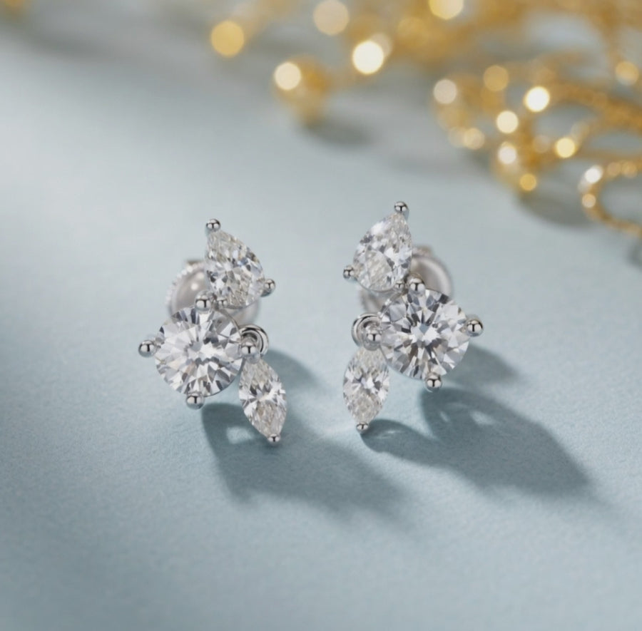2.15 ct Round Marquise Pear Cut Dangle/Drop Prong Diamond Earrings VS1 D