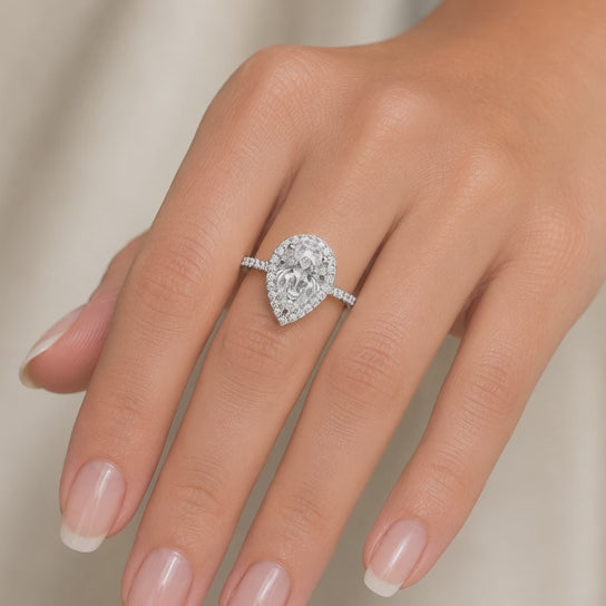 VS1 D Lab Grown Diamond Halo Pave Pear Ring
