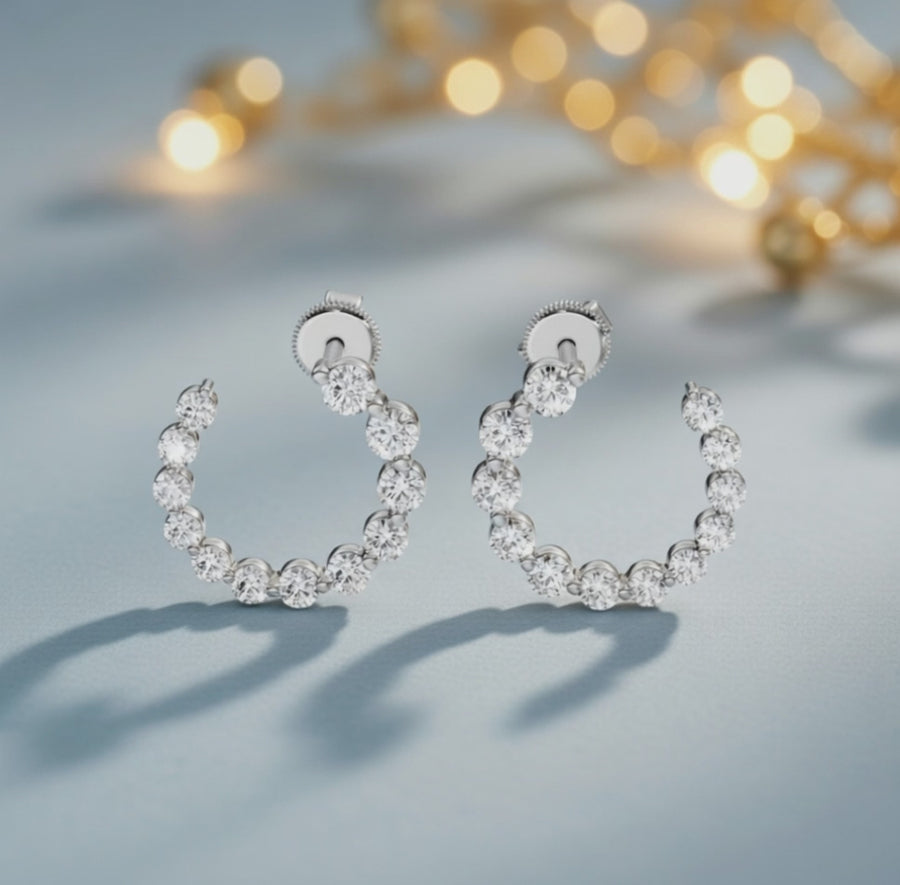 1.77 ct Round Cut Hoop Prong Butterfly Diamond Earrings VS1 D White Gold 14k