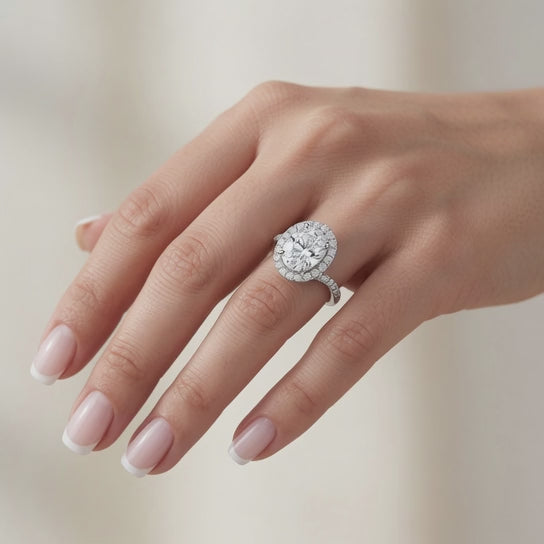 VS1 D Lab Grown Diamond Halo Pave Oval Ring