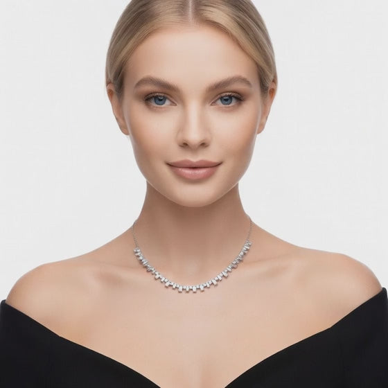 3.2 Ct Baguette Round Cut Diamond Chain Necklace VS1 D-F White Gold 14k