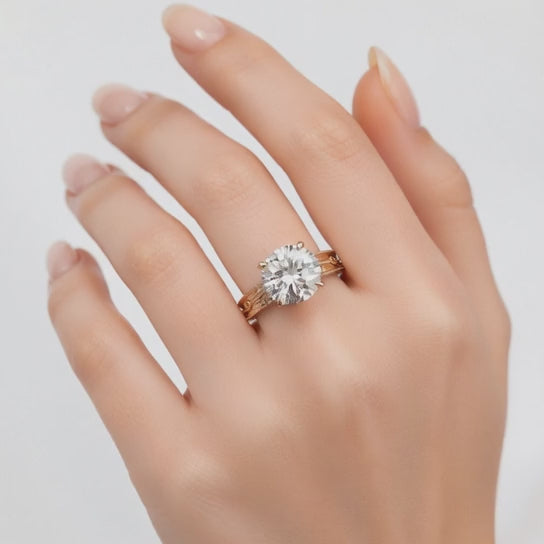 Sabrina 3 Carat Round Cut Solitaire Hand Engraved Milgrain Engagement Ring