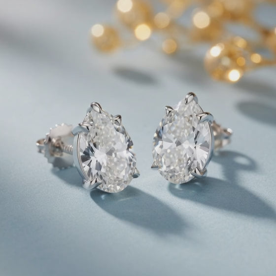 2.5 Ct Pear Cut Basket Stud Diamond Earrings VS1 D Screw Back 18k