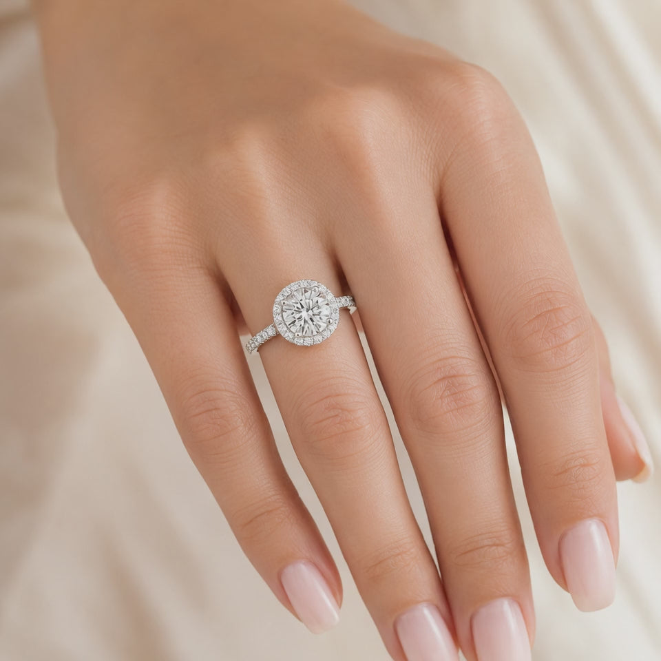 Lila 1.42 ct Lab Grown Round Cut Pave Halo Diamond Engagement Ring