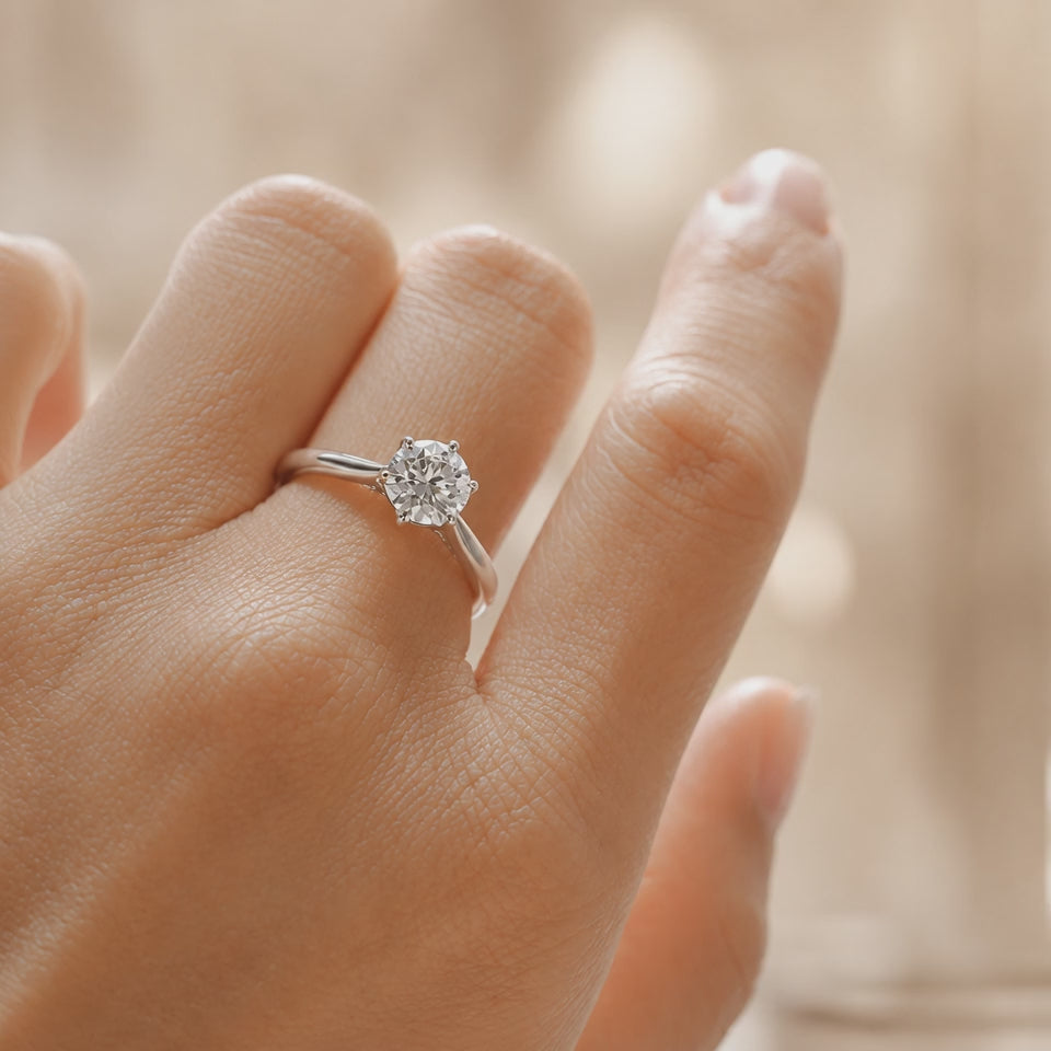 1.20 CT Round Lab-Grown Diamond Hidden Halo Engagement Ring in 14K White Gold – Tulip Set Milgrain Solitaire Design