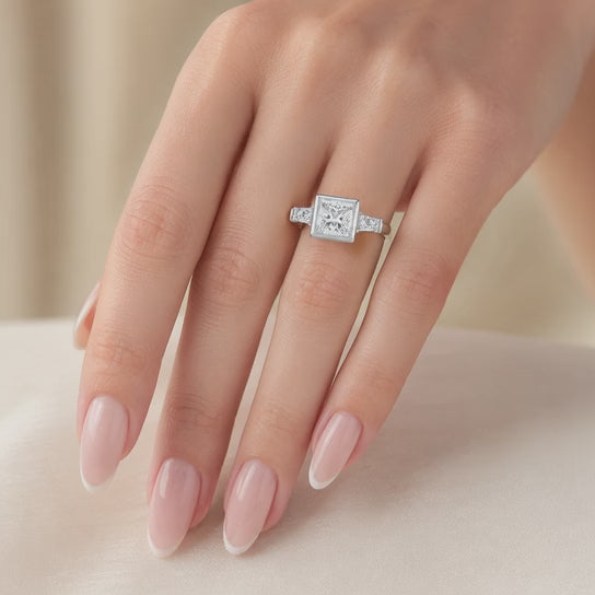 Emilia 1.5 Carat Princess Cut Trilogy 3 Stone Engagement Ring