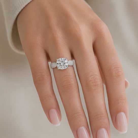 Valentina 1 Carat Cushion Cut Solitaire Tapered Milgrain Engagement Ring