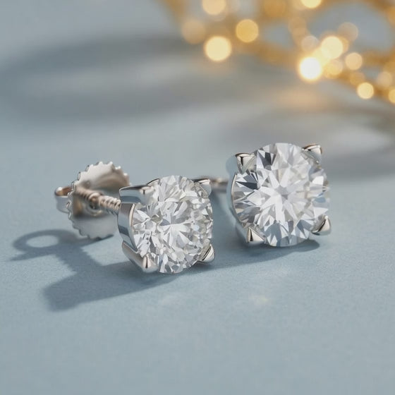6 Ct Round Cut Basket Stud Diamond Earrings VS1 D Screw Back 14k