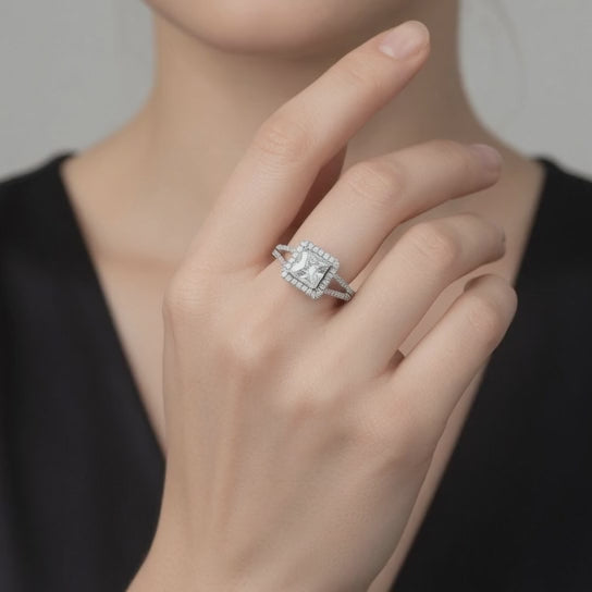 Madeline 2.39 ct Lab Grown Princess Cut Halo Split Shank Diamond Engagement Ring