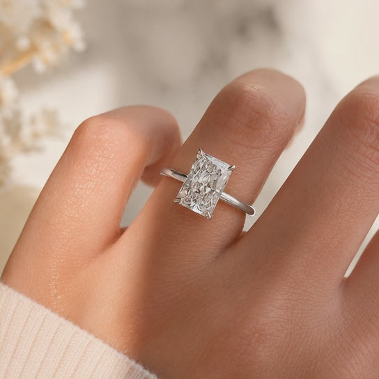 3.00 CT Radiant Cut Lab-Grown Diamond Hidden Halo Solitaire Engagement Ring in 14K White Gold – IGI Certified