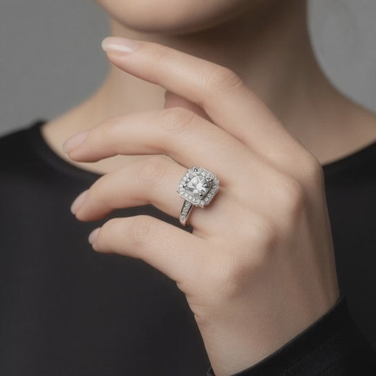 Amalia 3.5 Carat Oval Cut Halo Pave Engagement Ring