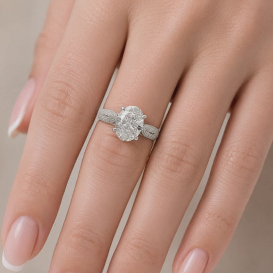 Valentina 4 Carat Oval Cut Solitaire Tapered Milgrain Engagement Ring