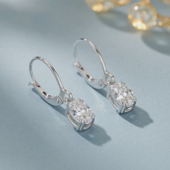 1.5 Ct Oval Cut Double Prong Diamond Earrings VS1 D Leverback 14k