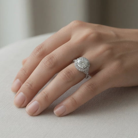 Ada 4.35 Carat Round Cut Halo Pave Engagement Ring