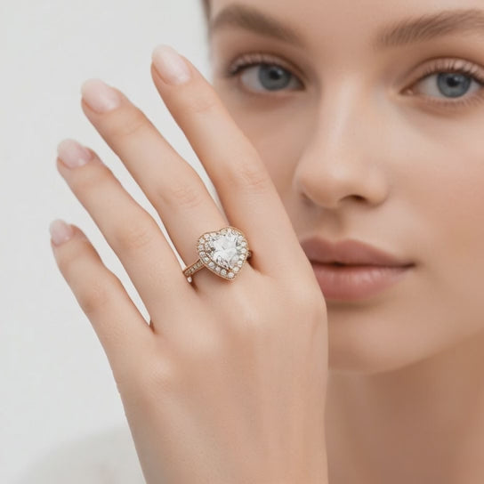 1.45 Carat VS1 D Lab Grown Diamond Halo Pave Heart Ring