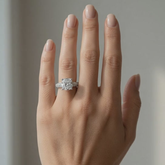 Daria 3.75 Carat Cushion Cut Pave 6 Prong Engagement Ring