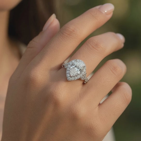 Ada 4.35 Carat Pear Cut Halo Pave Engagement Ring