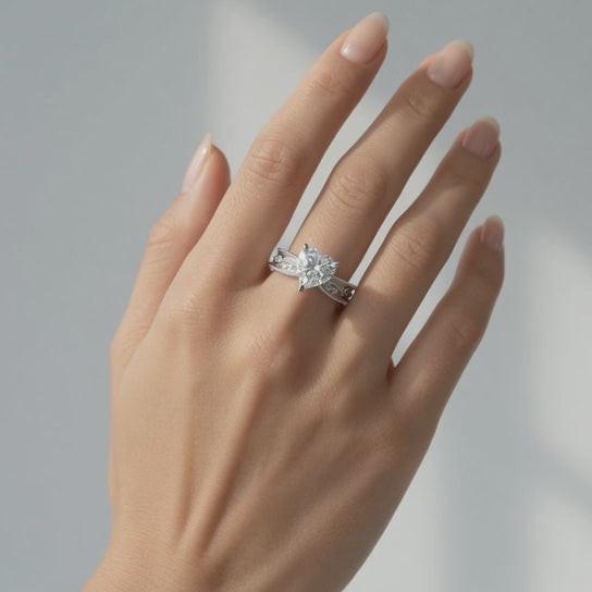 Sabrina 4 Carat Heart Cut Solitaire Hand Engraved Milgrain Engagement Ring