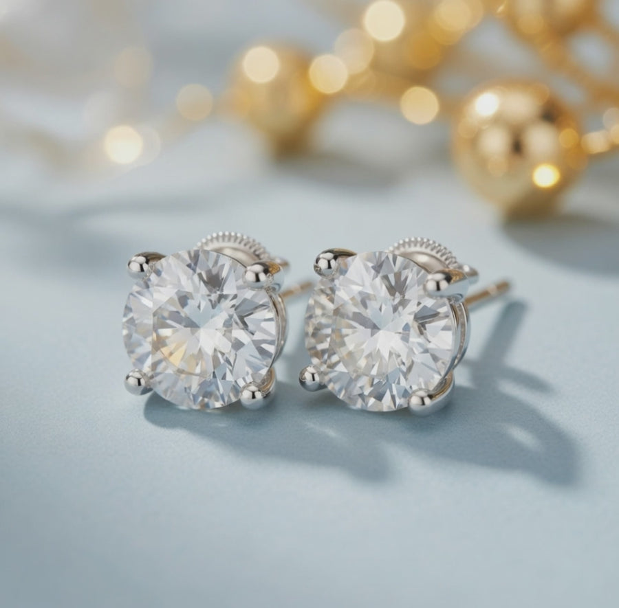 4 ct Round Cut Stud Solitaire Butterfly Diamond Earrings VS1 D White Gold 14k
