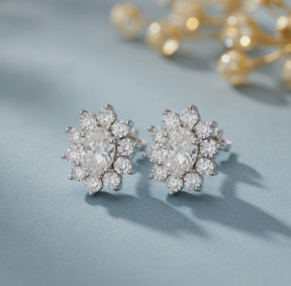 2.03 ct Round Cut Stud Cluster Butterfly Diamond Earrings VS1 D White Gold 14k