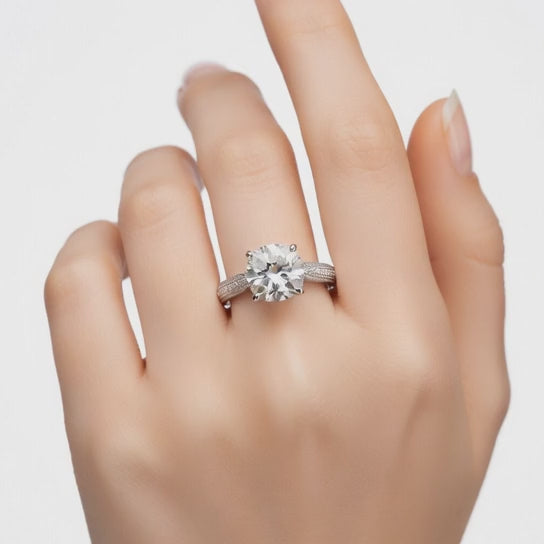 Valentina 3 Carat Round Cut Solitaire Tapered Milgrain Engagement Ring