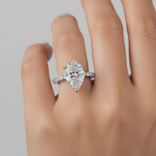 Lavinia 3.35 Carat Pear Cut Side Stone 4 Prong Engagement Ring
