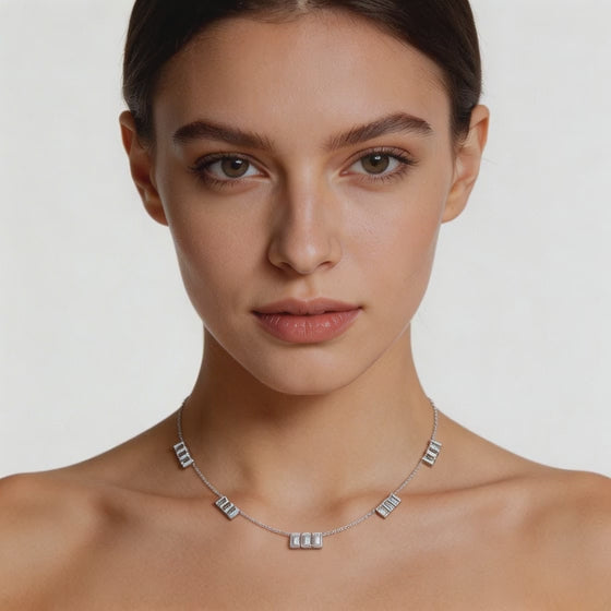2.8 Ct Emerald Cut Diamond Chain Necklace VS1 D-F White Gold 14k