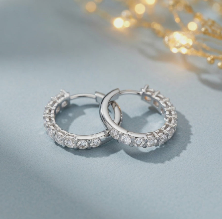 1.1 ct Round Cut Hoop Prong Hinged Diamond Earrings VS1 D White Gold 14k