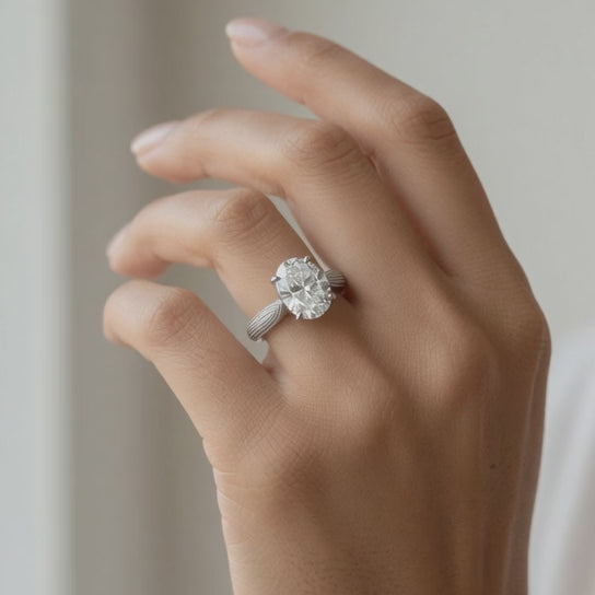 Valentina 4 Carat Oval Cut Solitaire Tapered Milgrain Engagement Ring